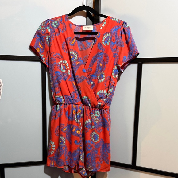 Everly Pants - Everly Coral Red Paisley Short Sleeve Romper